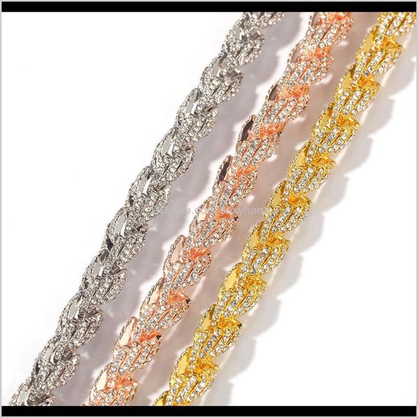 

chains & pendants drop delivery 2021 alloy inlay drill 9mm rope chain necklace gold color iced rhinestones hip hop necklaces jewelry men wom, Silver