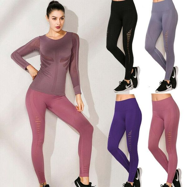 

yoga outfits women full length leggings running gym sports solid color hollow out fitness pants, White;red