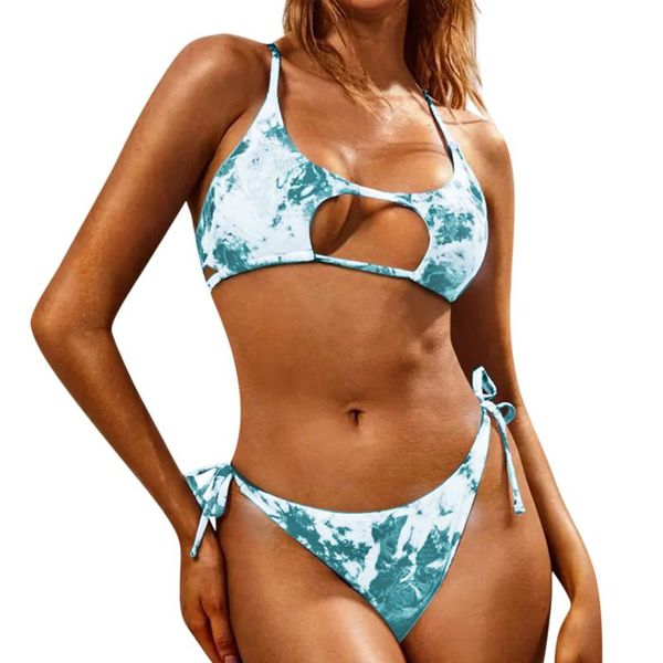 

women's swimwear 2021 tie-dye backless swimsuit padded push up low waist women bandage bikini sets brazilian tankini, White;black