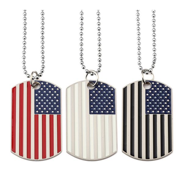 

american flag pendant necklace men charm military card alloy round bead chain for women hip hop party fashion jewelry, Silver