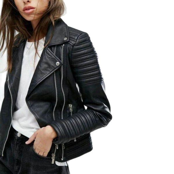

women's leather & faux 2021 fashion women autumn winter motorcycle jackets ladies long sleeve biker pu punk streetwear black coats