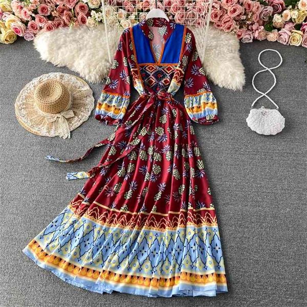 

spring bohemian national wind maxi vestidos female v-neck puff sleeve embroidery temperament big dress gk463 210506, Black;gray