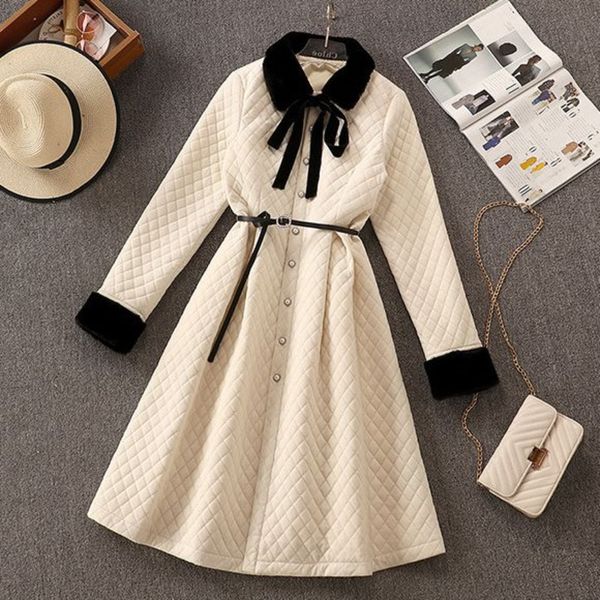 

autumn korean retro stylish dress for women fashion plush pacthwork long sleeve party dresses, Black;gray