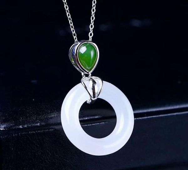 

lockets hetian baiyu silver inlay pendant white jade donut h12#
