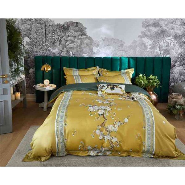 

vintage tree branch floral yellow 1000tc egyptian cotton duvet cover bed sheet 4pcs luxury silky soft breathable bedding set