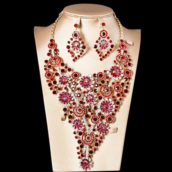 

earrings & necklace women bridal jewelry sets wedding earring for brides bridesmaid party accessories flower crystal statement decoration, Silver