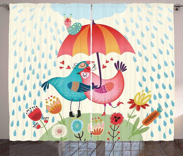 

curtain & drapes love curtains birds in the rain with an umbrella colorful valentine's day romantic illustration living room window