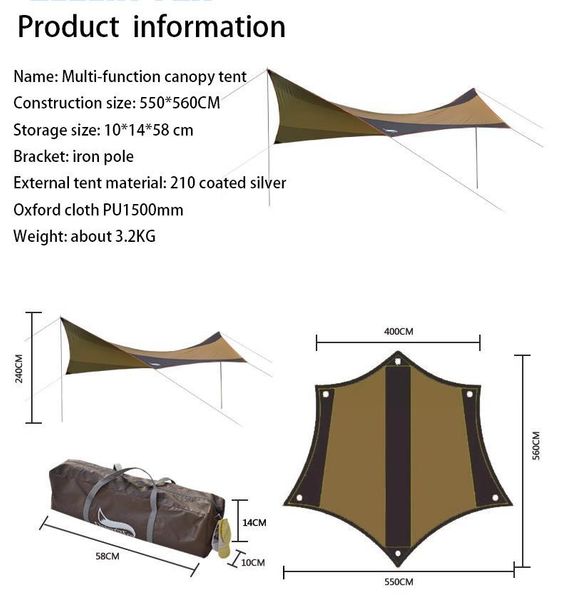 

hammock rain waterproof tent tarp camping backpacking sun shelter 550*560cm canopy beach umbrella sunshade garden roof tents and shelters