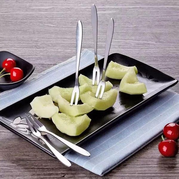 

forks small stainless steel for cocktail appetizer dessert party 10 pieces 2-prong fruit fork household qjs shop