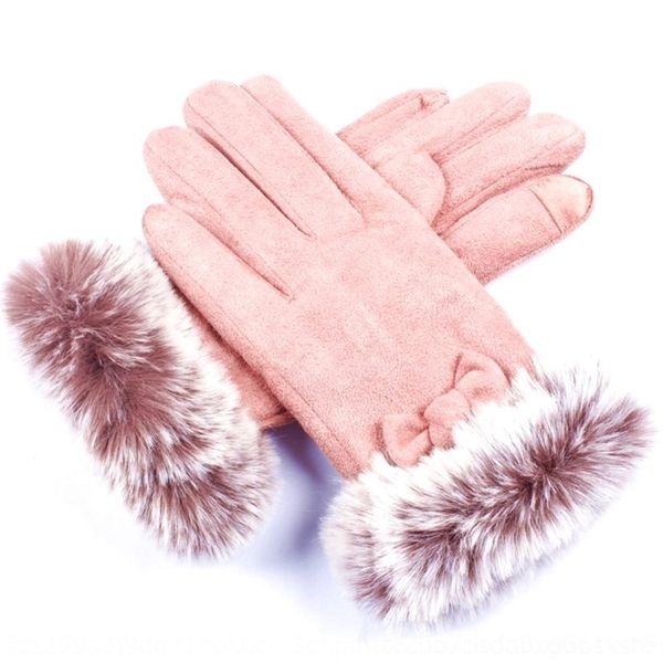 

ocjr autumn and winter suede gloves women' warm touch mittens screen cotton gloves thermal vehicle electric vehicleimitation rabbit hair m, Blue;gray