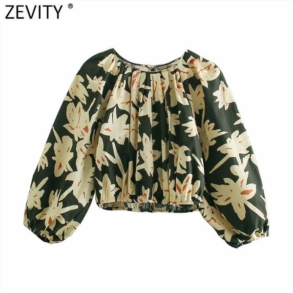 

women tropical leaves floral print short blouse female chic lantern sleeve casual pleats shirt elastic blusas ls9017 210420, White