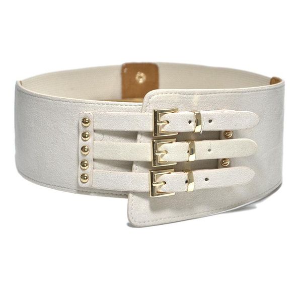 

belts women's three buckle suede super wide belt women fashion all-match elastic waistband wholesale 2021, Black;brown