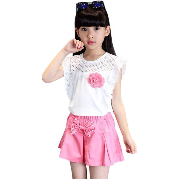 

kids summer clothes girls vest + skirt teenage clothing appliques girl set pearls children's tracksuits sets, White