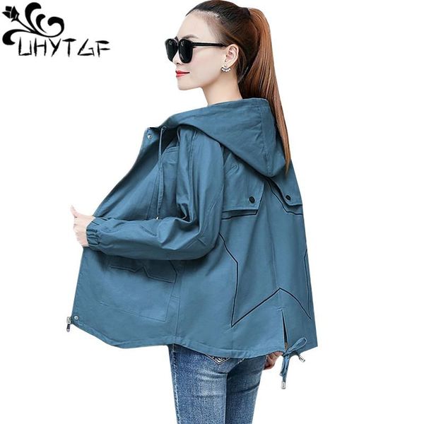 

women's trench coats uhytgf 4xl plus size elegant women clothes pure color wild spring autumn coat for hooded casual short 429, Tan;black