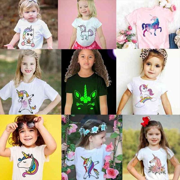 

toddler girl t shirt 2 3 4 5 6 7 8 9 10 11 12 years unicorn luminous children summer, Blue
