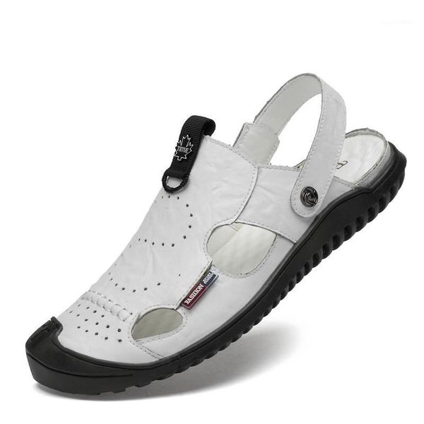 

summer leather sandals men's beach shoes 2021 casual outdoor sports tide non-slip1, Black
