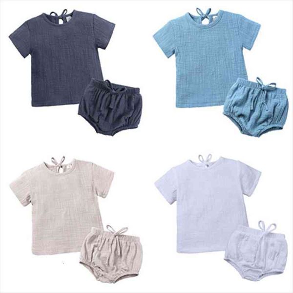 

summer soft linen baby boys suits fashion 2pcs kid girls sets casual tee shirt pp shorts cute toddler children boy clothing, White
