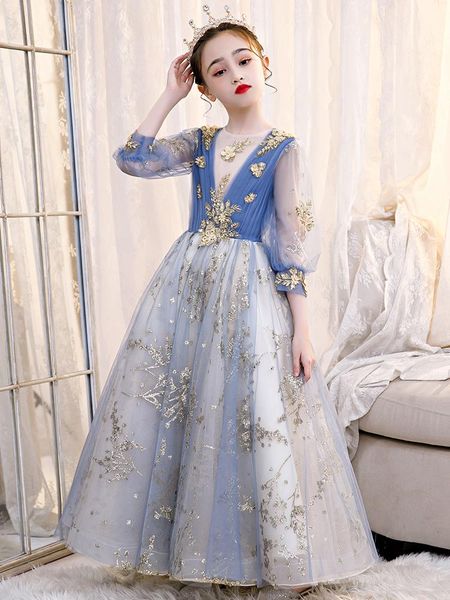 

girl's dresses fashion 3d floral flower girl dress beadings gold blingbling long robe o neck fairy ball gown for birthday party, Red;yellow