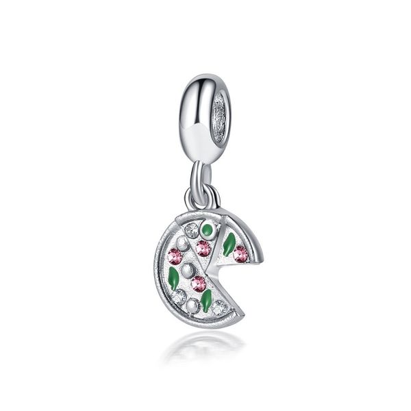 

fits pandora bracelets 20pcs mini pizza crystal pendant silver charms fits pandora charms bracelet beads for jewelry making 925 sterling sil, Black