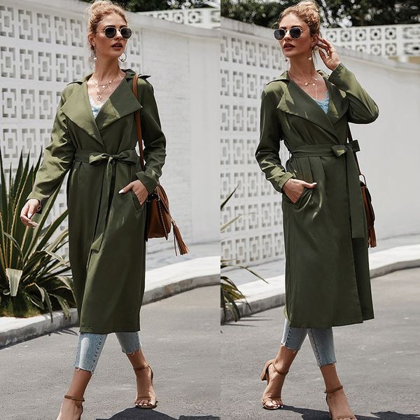 

long fashion trench coat new long belt windbreaker in winter of 2021, Tan;black