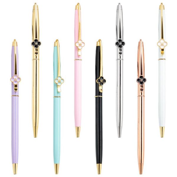 

ballpoint pens 100pcs/lot customize four leafs clover multi-color rotating metalclip creative gift writing, Blue;orange