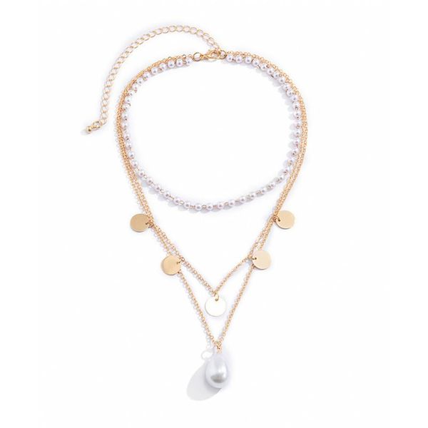 

pendant necklaces multilayer imitation pearl for women vintage elegant geometric circle tassel water droplets necklace jewelry, Silver