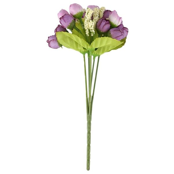 Flores decorativas grinaldas grande negócio 15 cabeças artificiais rosa seda folha falsa folha folha casa decoração nupcial buquê roxo