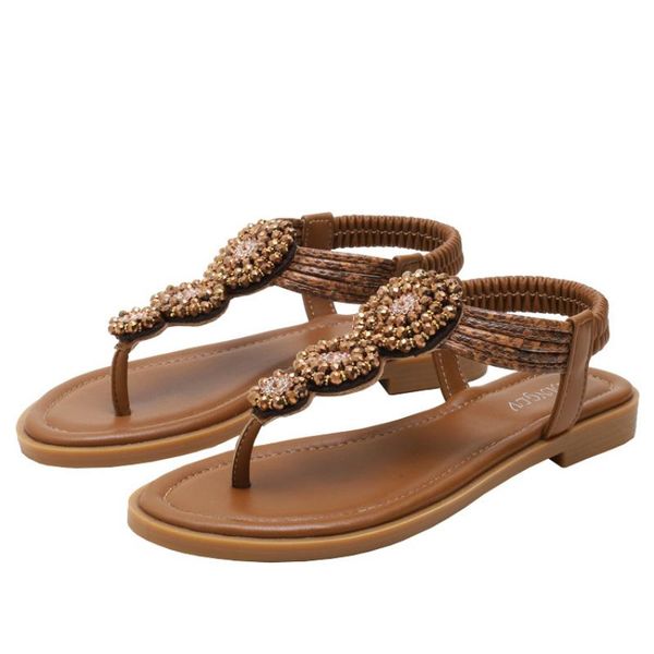 

sandals 2021 summer bohemian women's fashion small flowers diamond-studded female seaside vacation women, Black