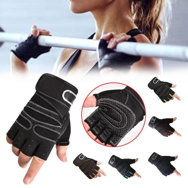 

men fitness heavyweight training gloves bodybuilding half finger non-slip extended wrist support weightlifting sports cycling, Black