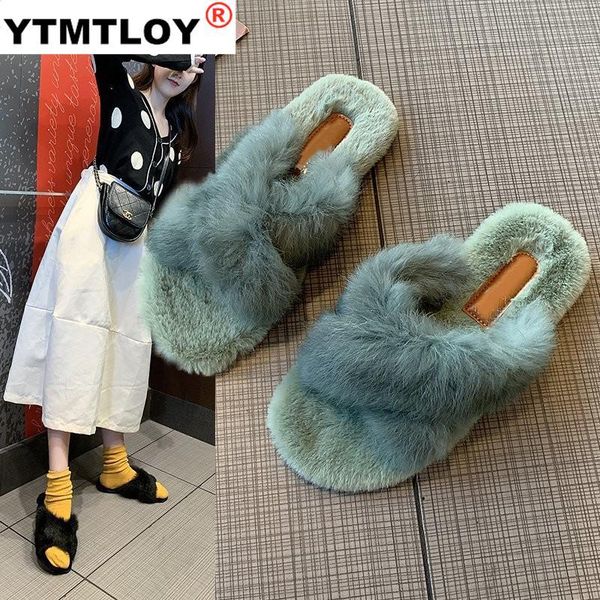 

ladies fluffy fur slippers casual cross soft indoor slides furry warm lazy quality flip flops plush shoes, Black