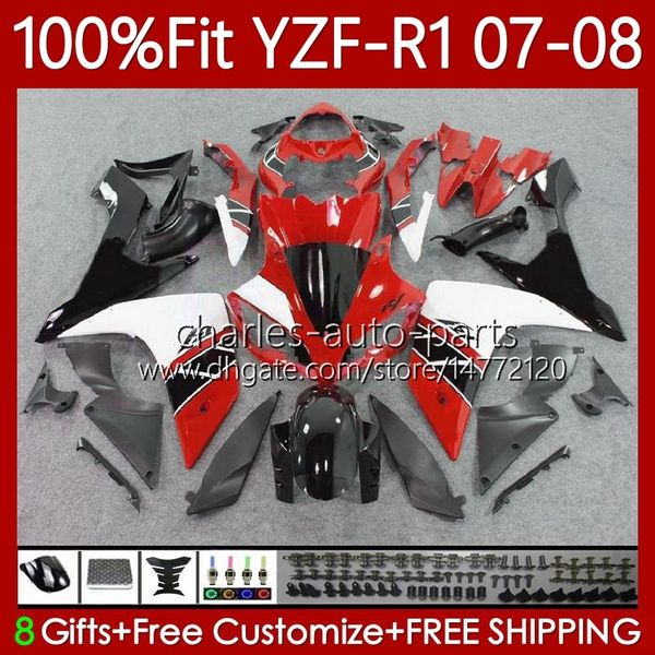 OEM Bodywork 100% apto para Yamaha YZF-R1 YZF1000 YZF R1 1000 CC 07-08 Moto Body 91No.14 YZF R1 1000CC YZFR1 07 08 YZF-1000 2007 2007 Molde de injeção Kit de justo vermelho branco blk