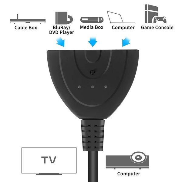 

computer cables & connectors 3 port switch splitter 1080p hd tv adapter cable in 1 out