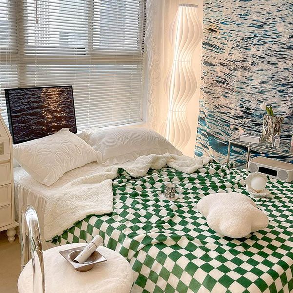 

blankets vintage checkered blanket berber fleece autumn and winter warm nap milk fiber sofa