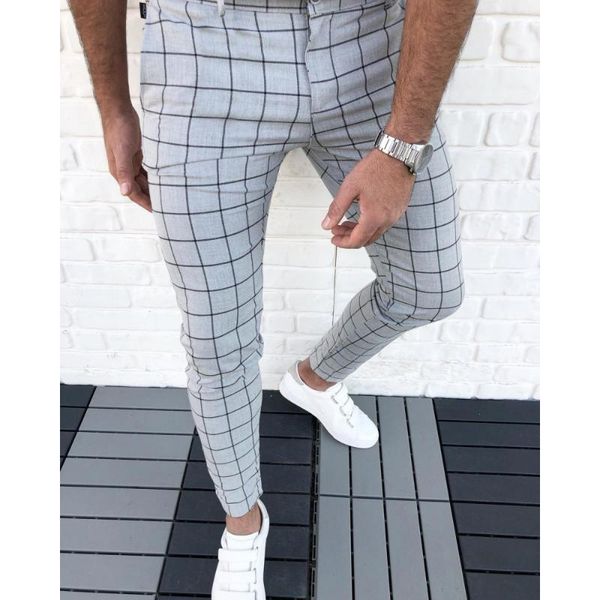 

men's jeans retro plaid print slim pencil pants casual 2021 spring and summer street harajuku, Blue