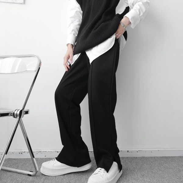 

men's pants 2021 autumn korean style unique foot mouth split design men casual loose elastic waist for trousers,s-xl, Black