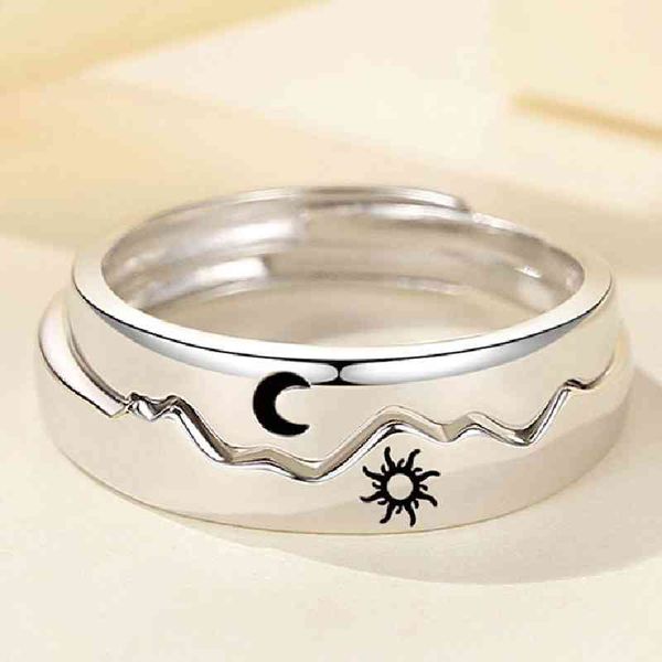 

sun moon couple rings open adjustable eacer lover wedding jewlery friends gift fit for most women men, Silver