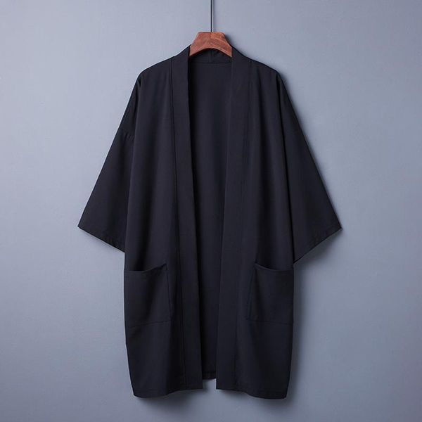 

ethnic clothing fashion summer plain color coat japanese kimono cardigan mujer haori for woman man loose length thin black outer garment, Red