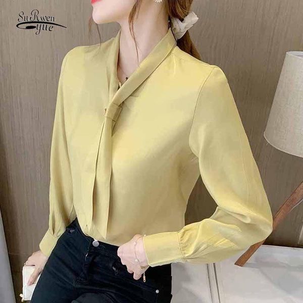 

women's blouses & shirts fashion elegant bow tie collar cardigan chiffon blouse autumn beaded white women long sleeve bottoming shirt b