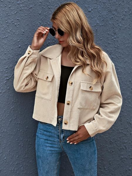 

women's jackets fashion corduroy shirt short coat, Black;brown