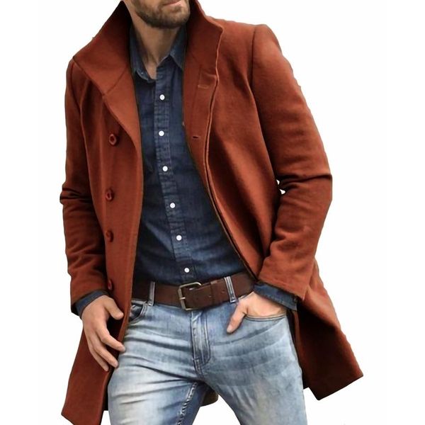 

men's trench coats mandylandy stand collar jacket autumn pockets long jackets fashion men sleeve streetwear, Tan;black