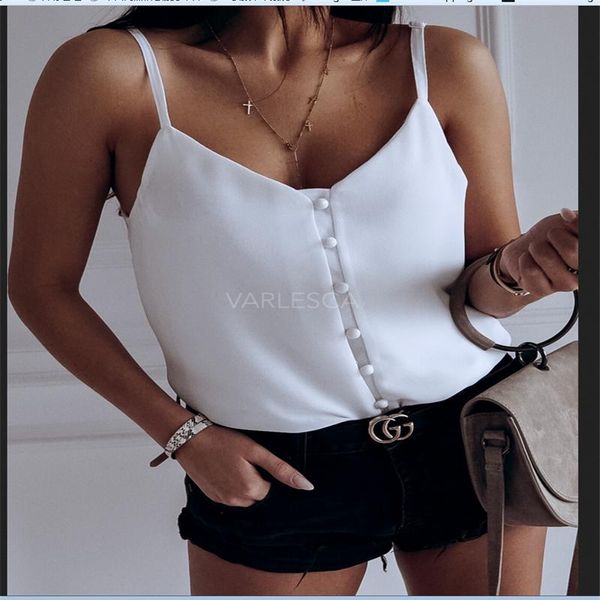 

women's tanks & camis 2021 summer chiffon v-neck women button solid casual, White