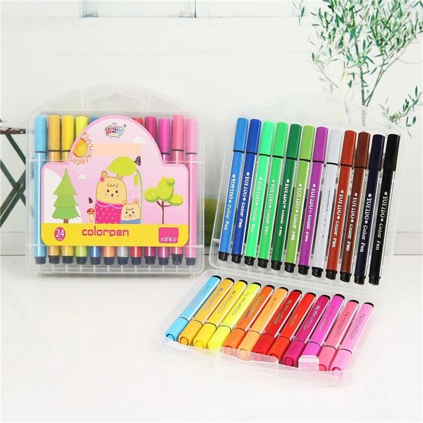 

p79 triangle water water 12 24 36 48 color washable children's painting set kindergarten gift painting pens box color pen, Black;red