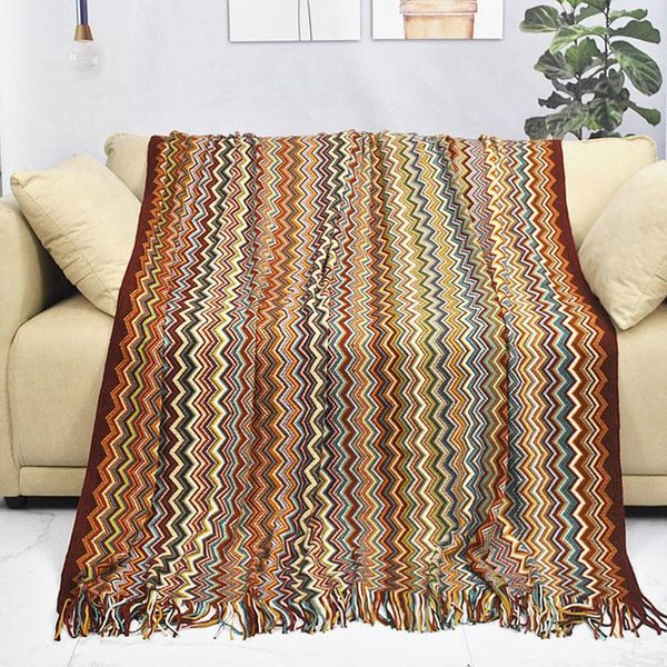 

blankets ethnic knitted blanket bohemian travel airplane office tassel thread sofa bed throw home decor plaid bedspread