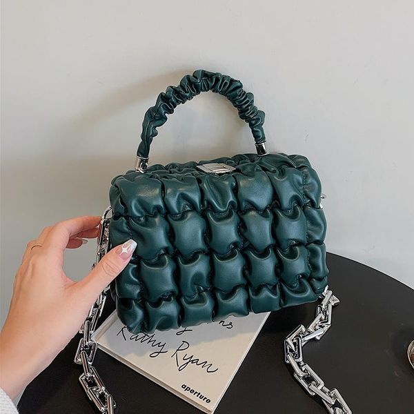 

evening bags folds plaid 2021 hit thick chain small tote clutch pu leather crossbody shoulder bag for women winter brand handle handbags