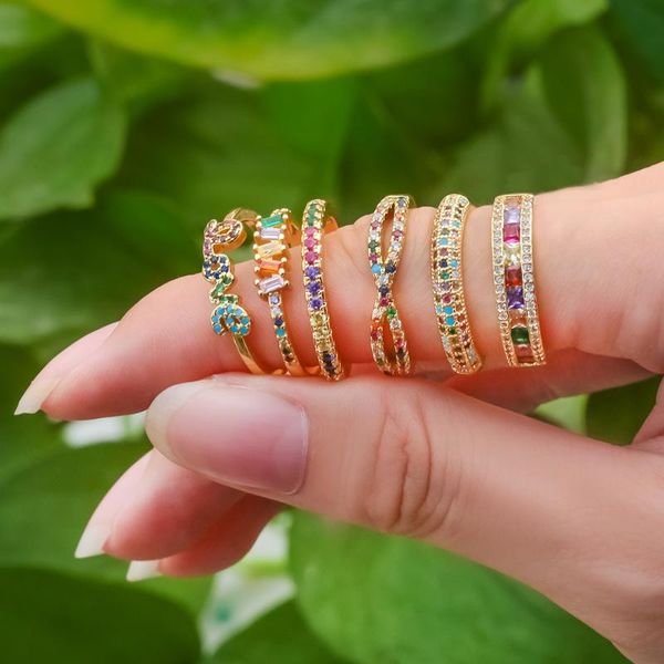 

cluster rings distant star 2021 butterfly sweet heart flower cubic zirconia adjustable for women girls fashion party bague jewelry, Golden;silver