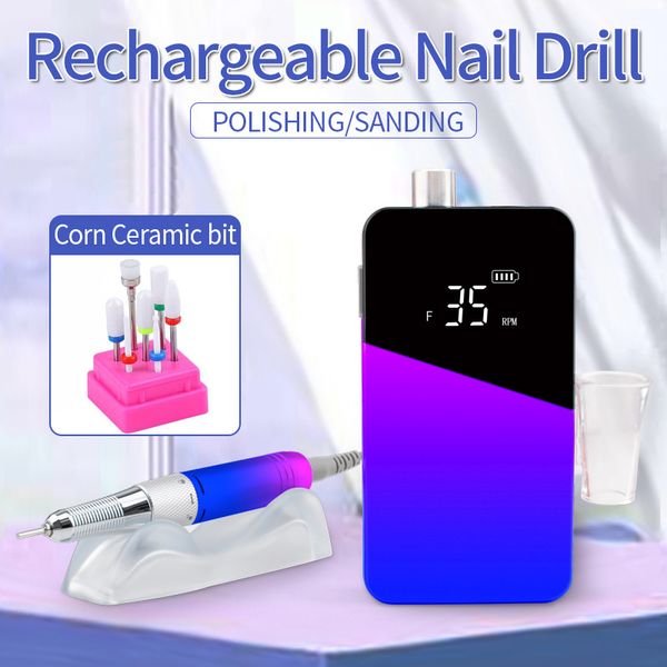 

35000rpm rechargeable nail drill machine gradient color handpiece portable nails polisher e file manicure pedicure