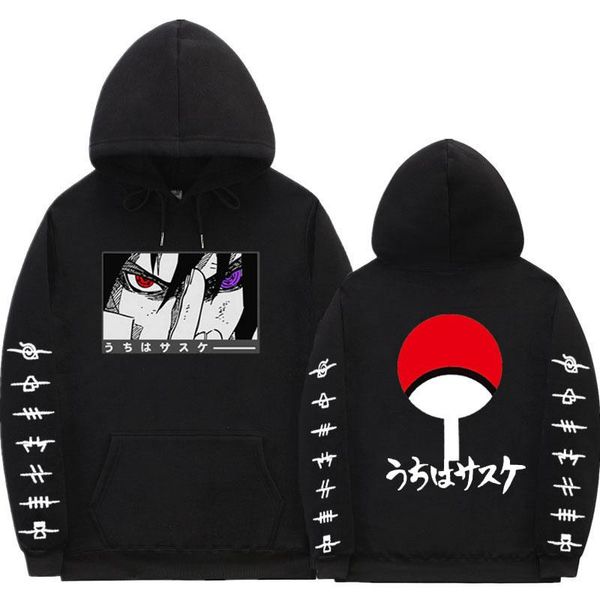 

men's hoodies & sweatshirts japanese streetwear anime hoodie loose coat fleece uchiha sasuke akatsuki sweatshirt clothes black