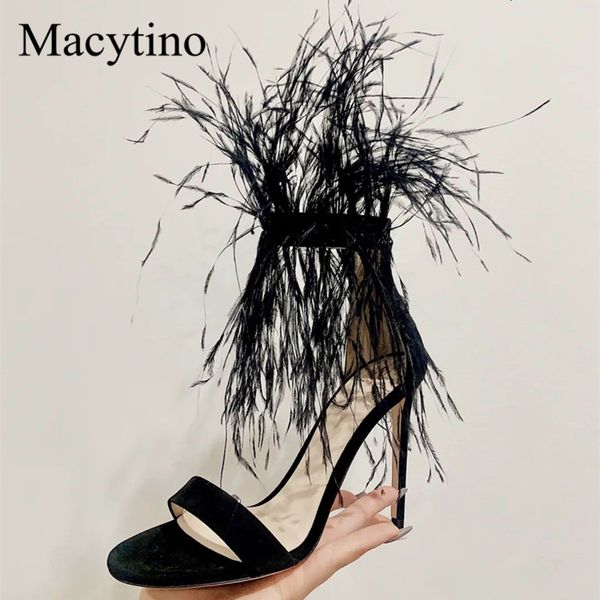 

sandals summer style feather rivet beaded decoration banquet high heels female stiletto black fashion sandals vm6n