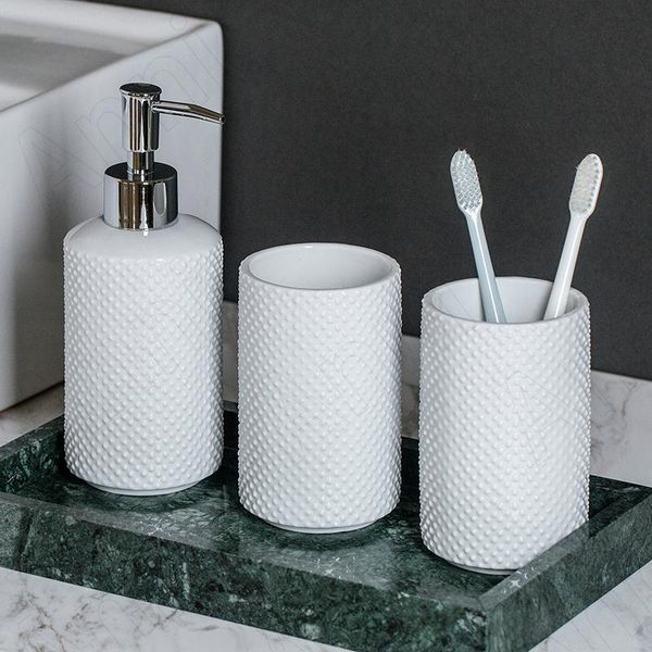 Set di accessori da bagno Creatività Accessori da bagno Ceramica Nordic Moderno Tre pezzi Tridimensionale Rilievo Dot Decorazione Doccia