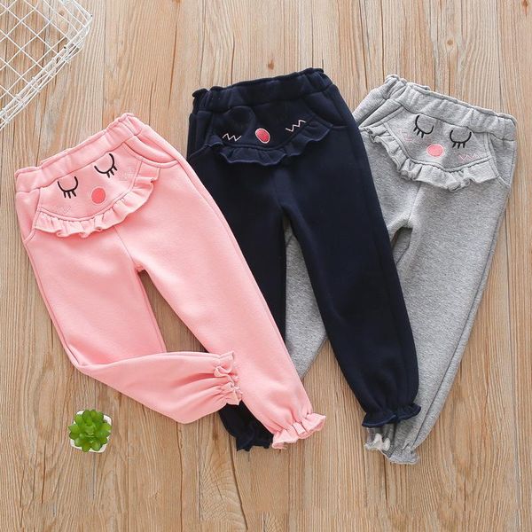 

trousers girls autumn winter plus velvet sweatpants baby thickened pants cute cartoon children children's clothing, Blue